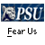 Two identical static images of a blue banner with 'PSU' text and a wolf icon, each paired below with 'Fear Us' text on gray background.