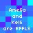 Pixelated blue and purple background with white text reading "Amelia and Kelli are BFFLS" repeated in four identical sections