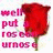A static pixelated image shows a red rose with green stem on the right, and four lines of partially obscured pink text on the left against a white background.