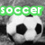Green text overlays read 'soccer+dance' and '=life' above three black-and-white soccer balls on a textured background.