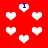 Red background with white heart shapes and blue 'I' letters in some hearts, animated as hearts shift positions.