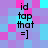 Pixelated text 'id tap that =]' on a of purple, pink, and cyan squares with shifting color patterns