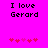 Pixelated text "I love Gerard" on bright pink background with two of pixel hearts below