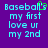 Pixelated text on purple background with green heart symbol replacing 's' in 'Baseball's', two identical static frames side-by-side.