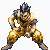 Four pixelated character poses in a , each with spiky hair, yellow and purple outfit, and dynamic stance against white background