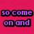Four colored display pixelated purple text with black outlines, forming a sequential phrase across the