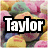 candy-shaped icons with text overlays reading 'Taylor my heart candy lover' on a colorful background