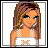 Pixel art of a woman with long brown hair wearing a white top, pearls, and sandals holding a brown purse.