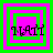 Four identical square display the name "MATT" in black pixelated text over layered green and pink squares, with the top-right showing a slightly different green square arrangement