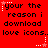 Red background with black pixelated text repeating 'your the reason i download love icons..' and white star-shaped sparkles in a pattern