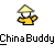 Pixelated static buddy icon featuring a yellow figure with conical hat and outstretched arm above "ChinaBuddy" text on gray background.