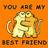 A 48x48 pixel animated buddy icon featuring a yellow cartoon monkey on an orange background, with text above and below the character in two sequential frames showing slight pose differences.
