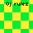 Green and yellow checkered pattern with 'Oj rulez' text in four corners, transitioning from square to diamond