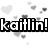 Black and white pixelated icon with "kaitlin!" text, date "4.17.08," a number "3" in a diamond shape, and floating heart shapes.