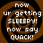 Four identical circular icons with brown and black spiral backgrounds display white pixelated text reading 'now ur getting SLEEPY! now say QUACK!' in a