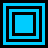 Four blue square with black borders arranged in a , each containing nested squares of varying sizes and border thicknesses