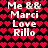 Pixelated text 'Me & Marc Love Rillo' on a heart-patterned background with two color variations.