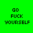 Green background with black pixelated text 'GO FUCK YOURSELF' arranged in three lines, where one line is highlighted by a pink rectangular bar.