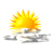 Four identical yellow sun icons with radiating rays above gray cloud shapes on white background.