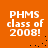 Orange background with white pixelated text reading "PHMS class of 2008!" in four identical quadrants, each containing scattered black dots.