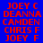 A static image displays a of names in red text on blue and pink backgrounds with no visible animation