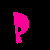 A 3x3 contact sheet of seven pink pixelated icons on a black background with one gray panel, showing variations of stylized letters and numbers in an animated sequence.