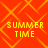 Red background with yellow diamond lattice pattern and four identical 'SUMMER TIME' text blocks in pixelated font.
