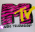 Animated contact sheet of a pink and black tiger-stripe MTV logo with yellow 'TV' text, featuring small white stars that change position across frames on a gray background.