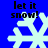 Blue background with four identical snowflake icons arranged in a , each displaying 'let it snow!' text above it