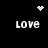 Black background with four white 'LOVE' text blocks arranged in a , each with a pixelated heart or starburst symbol above or below