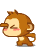 Pixel art monkey with brown fur and pink cheeks in a sequence of four walking poses and three hand-to-face gestures against a gray background.