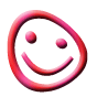 Two red 3D-rendered smiley face icons displayed side-by-side on a gray background, each with distinct facial feature positions and slight variations in shape and shading.