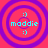Four identical circular icons with purple concentric rings on a red background, each containing cyan text and symbols.