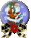 A snow globe icon with Santa Claus inside, tied with a red bow and black-and-gold ribbon against a gray background.