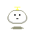 Pixelated white rounded shape with yellow top, gray base, and multiple facial expressions including neutral, angry, squinting, crying, and mouth variations.