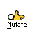A static contact sheet showing two identical frames of a yellow stick figure icon with the text "Mutate" below it, alongside promotional text for badassbuddy.com on a gray background.