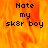 Pixelated text 'Hate my sk8r boy' on a fiery orange-yellow background with one frame showing a gray rectangle replacing part of the background.