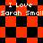 Red and black checkered pattern with repeated text "I Love Sarah Small" in white pixelated font across multiple sections.