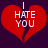 Red broken heart with white text "I HATE YOU" on dark purple background; two identical frames show static image.