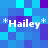 *Hailey* appears four times in a on a blue-purple pixelated background; the text is white with asterisks, and all instances are identical