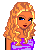 Pixelated cartoon doll with long curly blonde hair, blue eyes, and a purple top, paired with a white text label reading 'Sweet' on a light purple background.