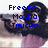 Pixelated image of a person with long dark hair holding a gun, overlaid with blue text reading "Freeze Motha Trucker" on the left and "RUN IT'S GODZILLA" on the right.