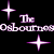 A contact sheet of four pixelated character portraits from The Osbournes TV show with a black background, purple and blue backgrounds behind characters, and text reading "The Osbournes" with star symbols on the left side.