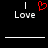 Two side-by-side pixelated text displays with 'I Love' on black background, one featuring a red heart symbol replacing the 'o' in 'Love'.