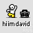 Pixel art character in yellow pants with boombox props, showing static and animated states with text "hiimdavid" below.