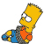 Pixelated character with yellow skin, blue shirt, orange shorts, and gray shoes in a tilted pose against white background.