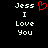 Pixelated text displays 'Jess I Love You' with a red heart symbol replacing the word 'Love', presented in two identical side-by-side on black background