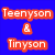 Blue and yellow pixelated text display "Teenyson & Tinyson" on blue, "you are" on yellow with white and orange lettering
