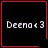 Four identical black square with red borders display "Deena<3" text, with one showing a red heart and another a red starburst symbol