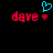 Pixelated red text 'dave' with a small red heart, a cyan heart outline above, and a second identical text-heart pair on the right.